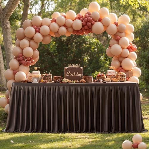 Partisky Chocolate Brown Polyester Table Skirt for Rectangle Tables 14ft, Wrinkle Resistant Pleated Ruffle Table Cloth for Banquet Wedding Trade Baby Shower Display Gift Dining Table - Image 6