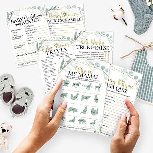 Hadley Designs 50 Greenery Baby Prediction And Advice Cards, Trivia Games, etc., 25 Baby Animal Matching, Nursery Rhyme Game-6 Double Sided Cards Baby Shower Funny Games, Ideas Baby Sprinkle Games - Image 2