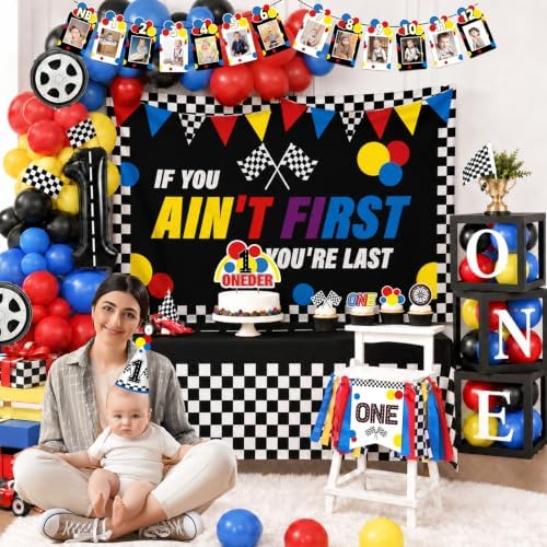 Fast One Birthday Decorations for Boys Racing Car First Birthday Party Supplies Tableware Cars Birthday Paper Plates Napkins Forks Backdrop Balloon Banner Balloon Boxes - Image 3