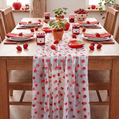 8 Pcs Strawberry Table Runners 29 x 70 in Strawberry Tablecloth - Image 5