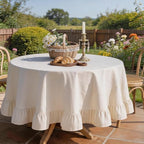Retro Farmhouse Ruffle Tablecloth Flounces Trim Washable Table Cover Tablecloths for Round Table Picnic Kitchen Dining Room Home Party Wedding Decor Off-White 70" - Image 7