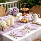 Liacere 50PCS Purple Plastic Plates-Heavy Duty Lavender Purple Disposable Plates-Purple Gold Plastic Plates-25PCS Purple Dinner Plates,25PCS Purple Dessert Plates for Party & Baby Shower ＆ Wedding - Image 2