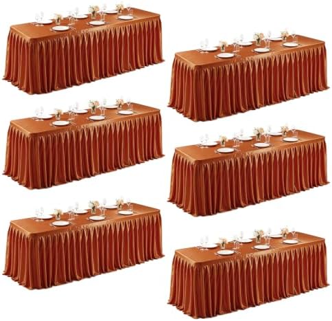 6 Packs Terracotta Satin Tablecloths Rectangle 6FT, Glitter Spandex Fitted Stretch Table Covers Wrinkle-Free Floor Length Shimmer Table Skirt for Weddings Parties Baby Shower Banquets Vendor Events by Partisky