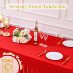 2 Pack Red Table Cloth for 8 Foot Rectangle Tables Spandex Fitted Tablecloth 8ft Stretch Table Covers Skirt Red Banquet Tablecloths Wrinkle Free Tablecloth for Party Wedding Birthday Event - Image 6