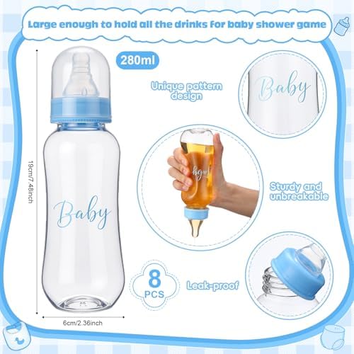8 Sets Bottle Chug Baby Shower Games Juegos Para Plastic Baby Bottles Bibs Disposable Diapers Gender Reveal Games Baby Changing Diaper Race Game Decoration (Blue) - Image 2