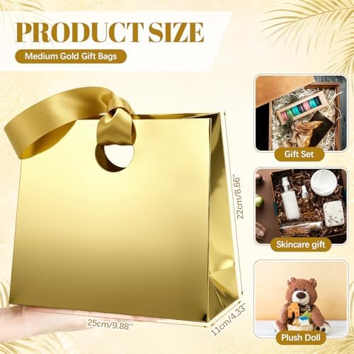 Feifeiya 30 Pcs Medium Gold Gift Bags with Ribbon Handle - Image 2