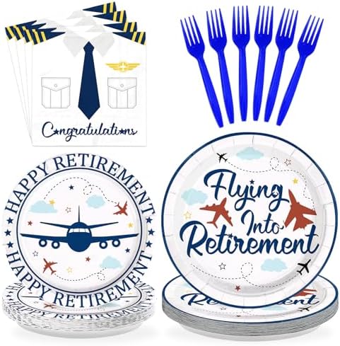 96Pcs Flying into Retirement Party Decorations for Men, Serves 24 by Greencian
