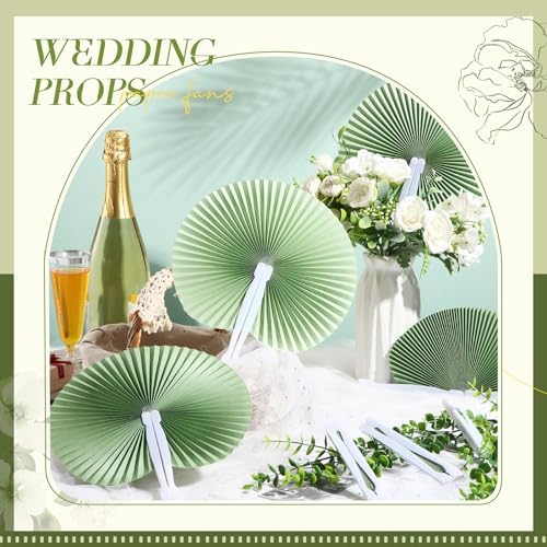 Pangda 60 Pack Folding Fans Round Paper Fans Assortment with Plastic Handle for Wedding Favor Party Bag Filler (Sage Green) - Image 4
