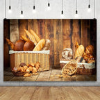 YongFoto Bakery Baking Backdrop 9x6ft Bread Basket Vintage Wood Wall Photography Background Baby Shower Birthday Party Banner Baby Baker Portrait Photoshoot Wallpaper Photo Studio Booth Props - Image 2