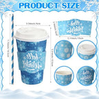 Jingmore 48 Sets 16oz Disposable Paper Coffee Cups with Lids Sleeves Straws Holiday Paper Drinking Cups Bulk for Hot Cold Beverages Home Business Cafe Birthday Party Supplies (Snowflake) - Image 2