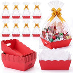 Fuyoooo 8 Pack Red Basket for Gifts Empty to Fill, 10" x 8" Thick Sturdy Kraft Scalloped Edge Gift Basket with Handle, 8 Wrap Bag 8 Bow 16 Tissue Paper for Christmas Wedding Birthday Wrapping Gift by Liraitoya