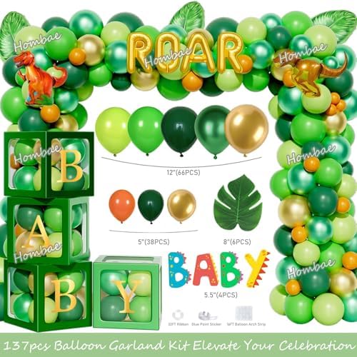 Hombae Dinosaur Baby Shower Decorations for Boy, Dino Themed Baby Shower Decorations, Rawr It’s a Boy Party Supplies Backdrop Balloon Banner Box Cake Cupcake Topper Mummy To Be Sash Green Gold - Image 3