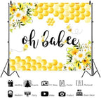 Oh Babee Baby Shower Party Backdrop Colorful Flowers Yellow Honeycomb Baby Shower Party Decorations Background Bee Sweet Honey Gender Reveal Party Birthday Party Studio Props 8x8ft - Image 3