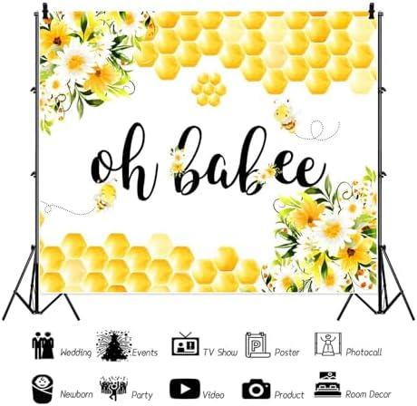 Oh Babee Baby Shower Party Backdrop Colorful Flowers Yellow Honeycomb Baby Shower Party Decorations Background Bee Sweet Honey Gender Reveal Party Birthday Party Studio Props 12x10ft - Image 3