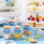 Funnymoom 24 Sets Baby Shower Bottles Favors for Guests Glass 100 ml Milk Jar with Ribbons and Stickers Decorations for Gender Reveal Newborn Centerpiece Party Favor(Dusty Blue,Baby) - Image 2