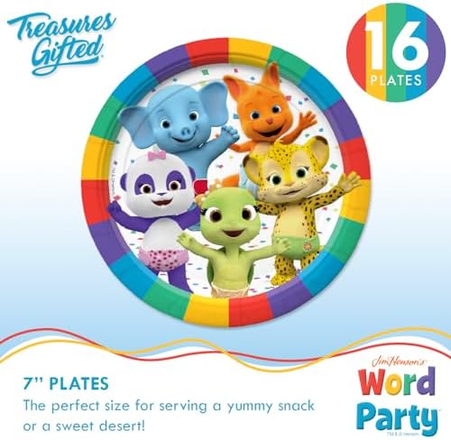 Treasures Gifted Officially Licensed Jim Henson’s Word Party Birthday Supplies - Serves 16 Guests - Dinnerware Starter Set Word Party Birthday Decorations - Plates & Napkins Set - Image 3
