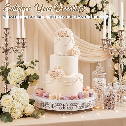 Wenqik White Metal Cake Stand 16 Inch with Cutting & Spatula - Image 6