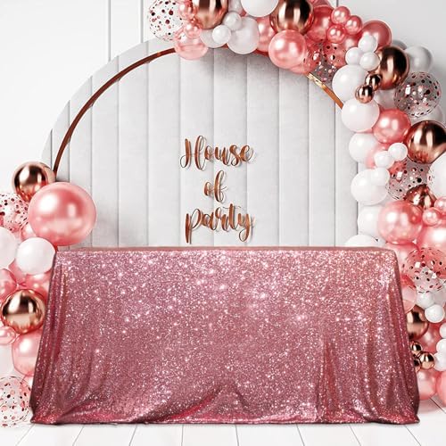 SquarePie Sequin Tablecloth 90x132 Inch Fuchsia Pink for Wedding Party by SquarePie