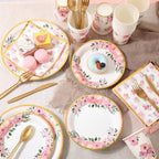 Ziliny 350 Pcs Floral Party Supplies Tableware Set Disposable 9'' 7'' Paper Plates 9 oz Cups Cutlery Napkins Dinnerware for Baby Shower Bridal Wedding 1st Birthday, Serve 50 (Floral, Rose Gold) - Image 5