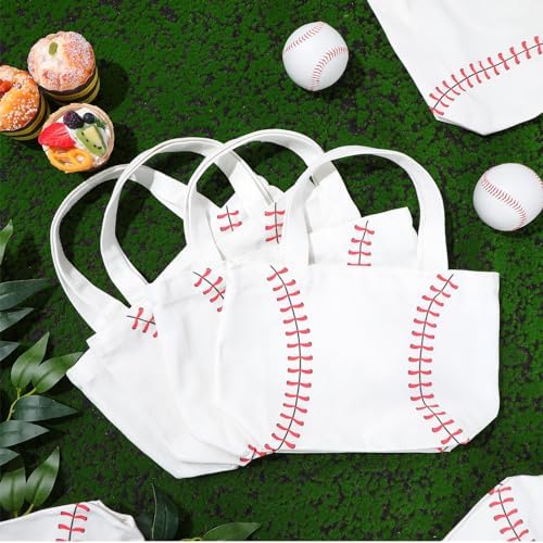 12 Pcs Baseball Bag Baseball Canvas Tote Bag Kids Tote Double Sided Beach Handbag with Handles for Sports Party Favor Travel Shopping Birthday Community Events - Image 3