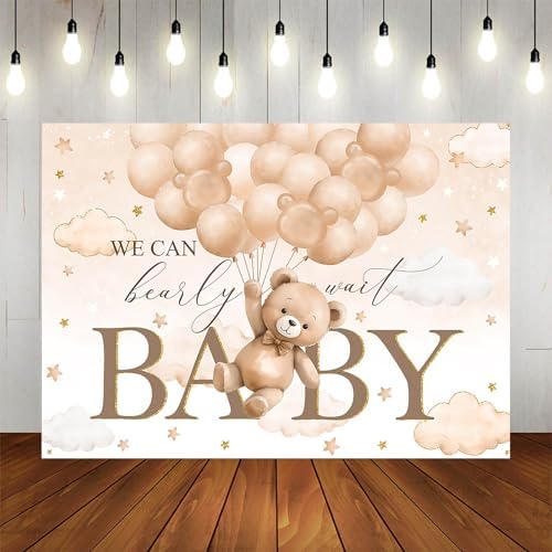 Bear Baby Shower Backdrop We Can Bearly Wait Party Decorations Background for Boy Bear Theme Baby Shower Banner Photo Booth Prop (Brown, 10x7ft) - Image 4
