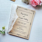 50Pcs 5.12" x 7.28" Personalized Rustic Laser Cut Lace Wedding Invitations Kit Blank Kraft Wedding Invitation Cards with Hemp Rope Envelopes - Image 4