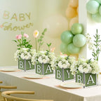 4 Set Baby Shower Centerpieces for Tables - 6 inch Wooden Boxes with Baby Letters Rustic Cube Planter Wood Blocks for Gender Reveal Party Favor (Green) - Image 3