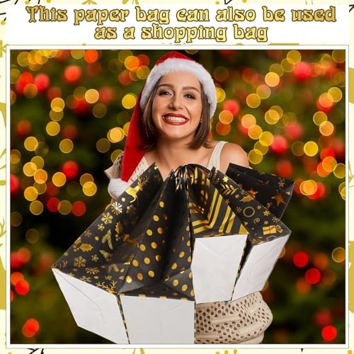 Humyoun 24 Pack Christmas Paper Gift Bags Bulk Assorted Sizes, Black,Gold - Image 7