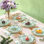 Ziliny 350 Pcs Sage Green Party Supplies Serves 50 Disposable Eucalyptus Paper Plates Napkins Cups Plastic Cutlery Tableware Set for Wedding Birthday Bridal Shower Tea Party Decoration - Image 5