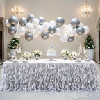 Wish Care 17ft Silver Sequin Table Skirt for Rectangle Tables Glitter Fringe Tutu Skirts Ruffle Tablecloth Teacher Desk Skirt for Wedding Birthday Baby Shower Theme Party Banquet Table Decorations - Image 2