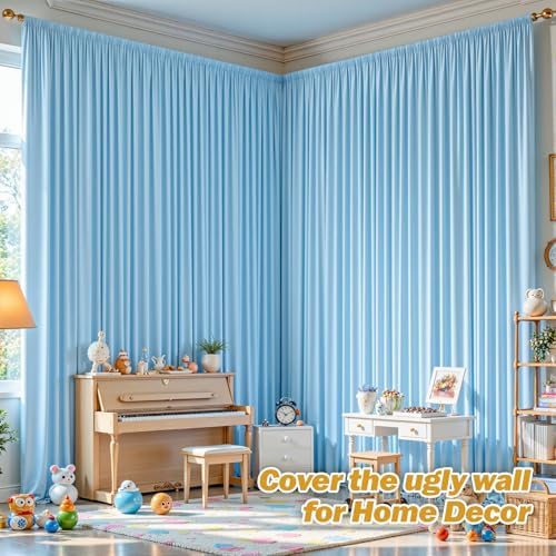 24ftx10ft Wrinkle Free Blue Backdrop Curtain - 10 Feet Photography Backdrop Drapes, Silky Polyester Back Drop Cloth for Wedding Baby Shower Balloon Arch Background - Image 4