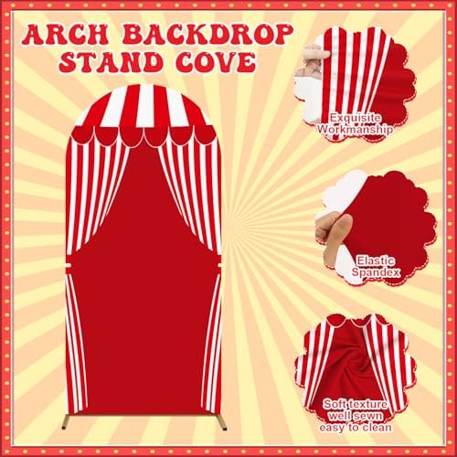 6 FT Carnival Circus Theme Arch Backdrop Cover Circus Tent Red White Stripe - Image 3