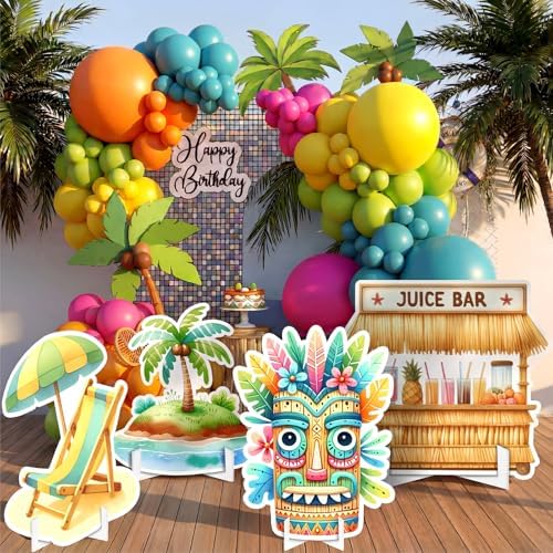 Honoson Large 32" Tiki Aloha Luau Party Decoration Cardboard Cutouts, Tiki Bar Totem Backdrop Standup Yard Signs for Hawaiian Party Supplies Tropical Summer Beach Pool Photo Booth Props by Honoson