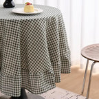 vctops Farmhouse Green Plaid Ruffle Table Cloth, Boho Cotton Linen Tablecloth, Washable Table Cover for Round Table Baby Shower Kitchen Party Wedding Decor (Grey Green,70") - Image 4