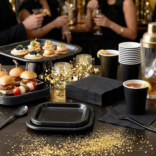 Vyntra 350 Pcs Black Square Paper Plates and Napkins Set, Serves 50 - Image 7