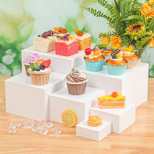 Geelin 6 Pcs Acrylic Risers Cube Stands, White, 3 to 8 Inch, Square - Image 6