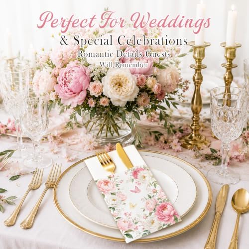 Peony Linen Feel Pocket Napkins for Wedding Party Women Birthday Decor - Image 2