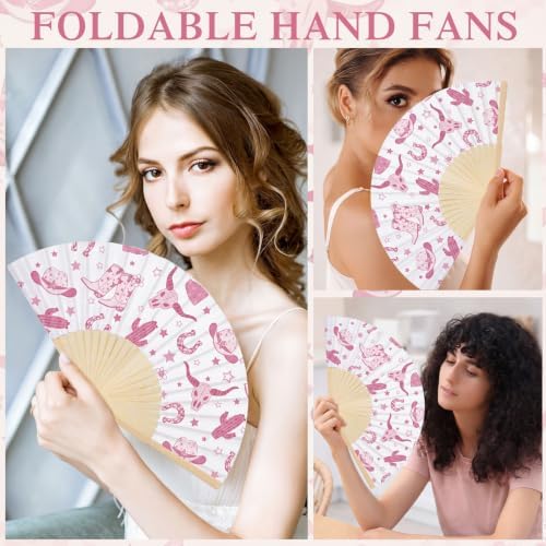 25 Pcs Western Cowgirl Folding Paper Fans Bulk with Organza Bag - Image 4