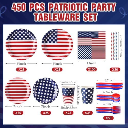 450 Pcs Tableware Set, Serve 50, Red Blue White, Usa Flag - Image 2