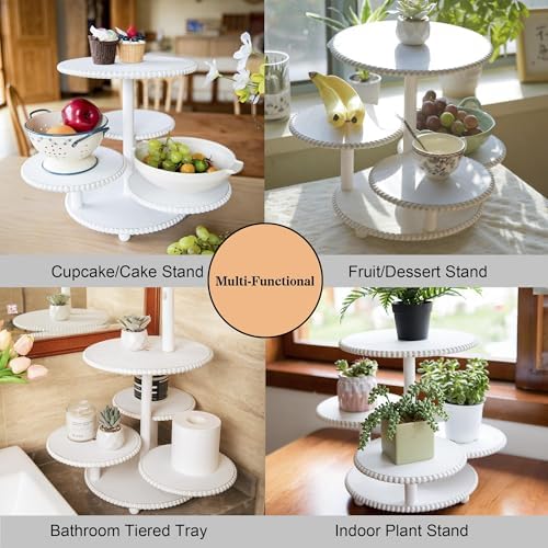 Wooden 4 Tiered Cupcake Stand Rustic Beaded Tower for 50 Cupcakes Party - Image 5
