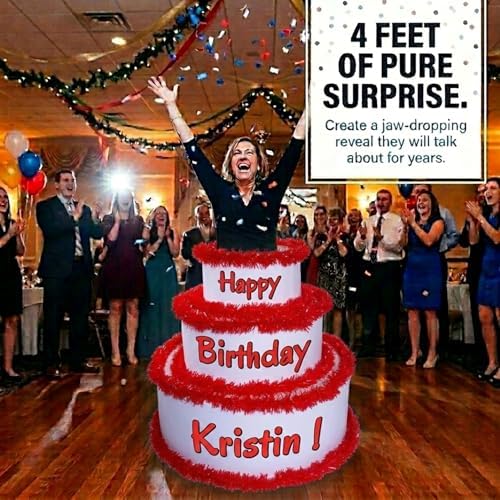 Anderson's White & Red Personalized Pop-Out Birthday Cake, Life-Size Faux Cake with Fun Font, Custom Name, Surprise Reveal Prop for Milestone Parties, Photo Ops, Store or Business Events - Image 3