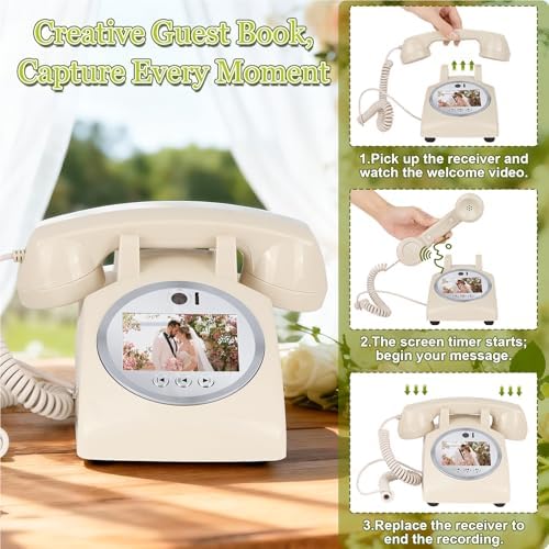 Video Audio Guest Book Wedding Phone, 1080P Video Guestbook Phone for Wedding, Bridal Shower, Birthday Party, Baby Shower, Anniversary Engagement (Rice White) - Image 5