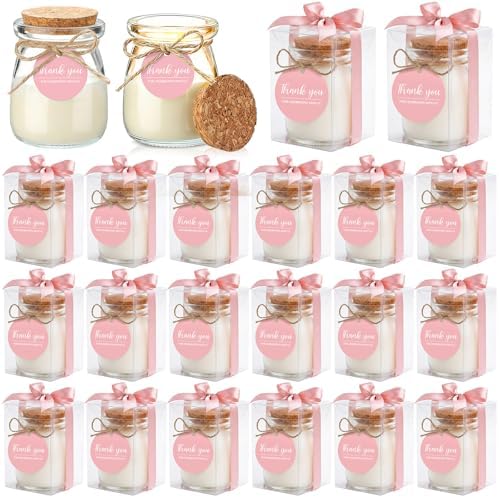 MTLEE 20 Sets Wedding Candle for Guests Pink Glass Jars Bridal Shower Favor by MTLEE