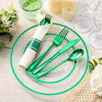 BESTSTAR 350 PCS Clear Green Plastic Dinnerware Set for Party for 50 Guests - Image 6