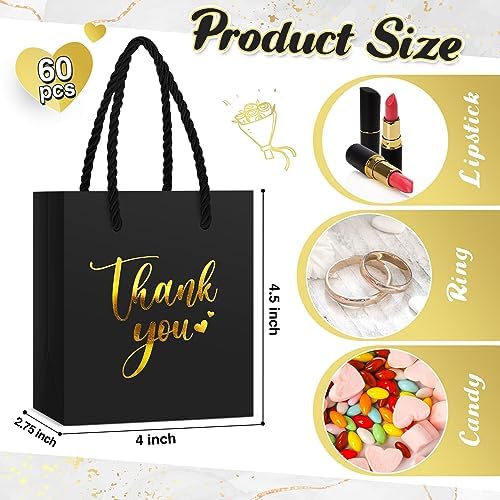Honoson 60 Pcs Mini Thank You Gift Bag with Handle Bulk,Black - Image 2