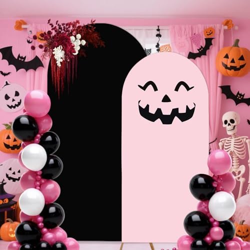 Halloween Ghost Arch Backdrop Covers Set of 2, Pink Black Boo Stretchy Arch Backdrop Stand Covers, Photography Background Arch Stand Covers for Baby Shower Birthday Wedding Party Decor - Image 4