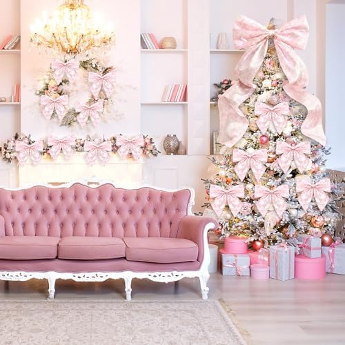 Suncalla 13 Pcs Extra Large Pink Ribbon Bows for Wreath Front Door Decor - Image 4