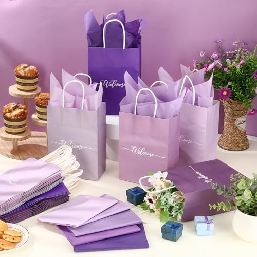 Kolldenn 50 Set Gradient Purple Small Welcome Gift Bags Bulk & Tissue Paper - Image 5