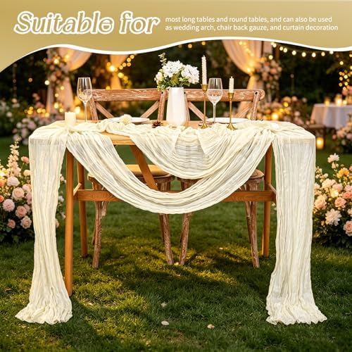 20 Pack Ivory Table Runner 17 x 108inch Cheesecloth Table Runner Rustic Boho Gauze Sheer Fabric Cheese Cloth Table Runners for Wedding Party Bridal Baby Shower Birthday Spring Table Decor - Image 5