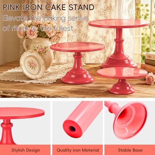 3 PCS Red Round Cake Stand Set, Multi Size Metal Cupcake Holders Stand for Birthday Wedding Banquets, Pastry Display Holders for Holiday Party Dessert Display Table Decor (8"/10"/12" Plate) - Image 5